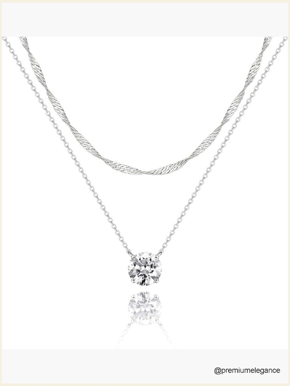 Silver Diamond Necklace Set Layered Dainty Chain Simple Pendent